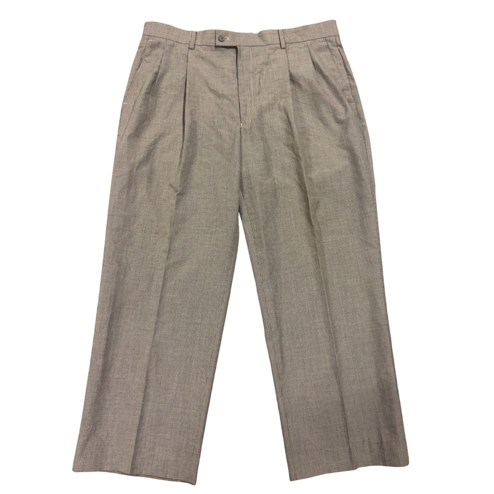 Louis Raphael Rosso Red Mens 38x30 Brown Houndstooth Pleated Dress Pants Trouser